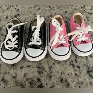 Converse Kids Low-Top Canvas Sneakers — Black & Pink Pair